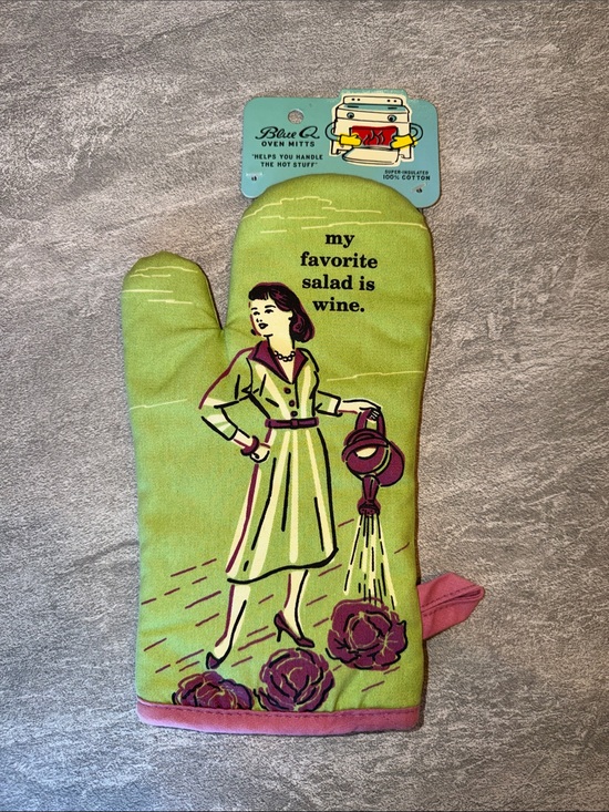 Blue Q Other - Blue Q Lime Green Oven Mitt with Pink Trim - 'My Favorite Salad Is Wine'